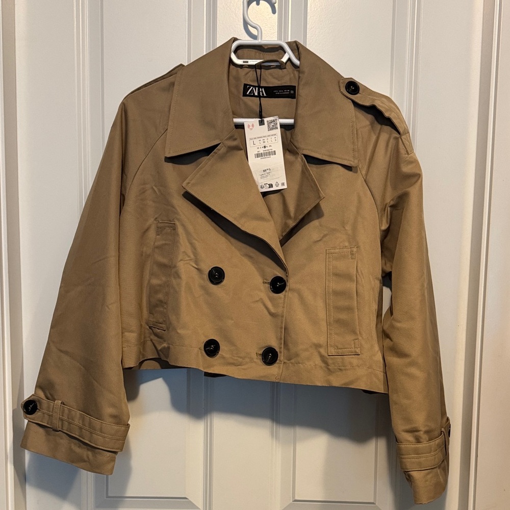Zara Women's Tan Double-Breasted Trench Coat